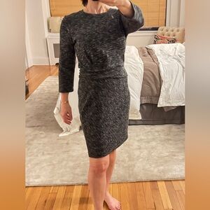 Club Monaco Black/white Slub Jersey 3/4 Sleeve Draped Side Dress | size 4